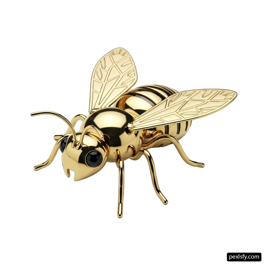 Gold bee brooch on a white background png transparent background