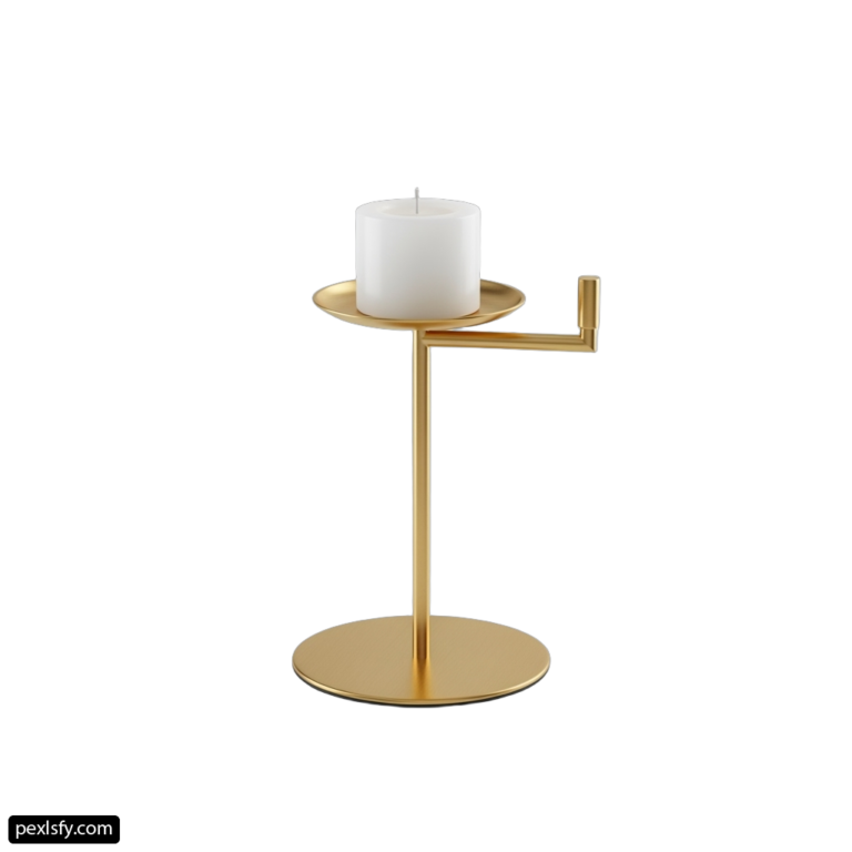 Gold candle holder with a white candle on it png transparent background