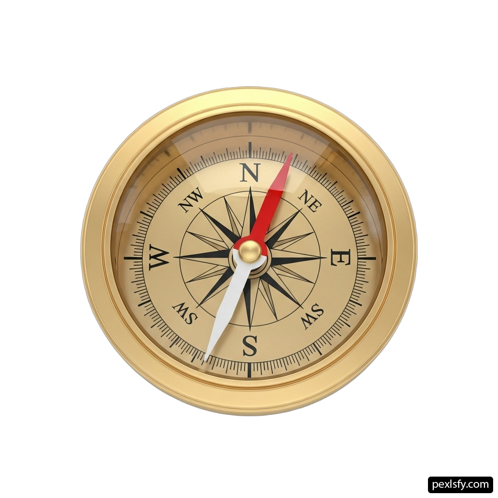 Gold compass on a white background png transparent background