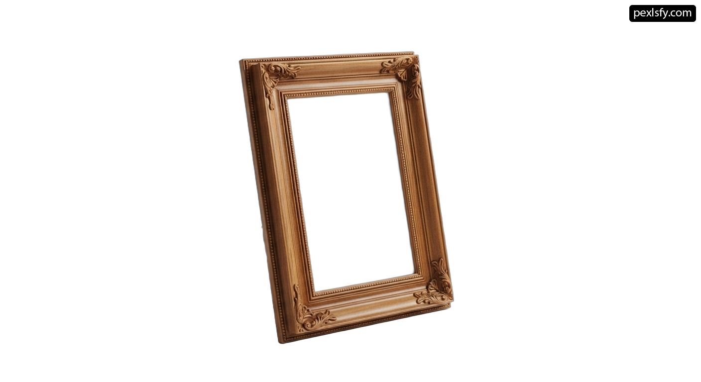 Gold framed mirror on a white background png transparent background