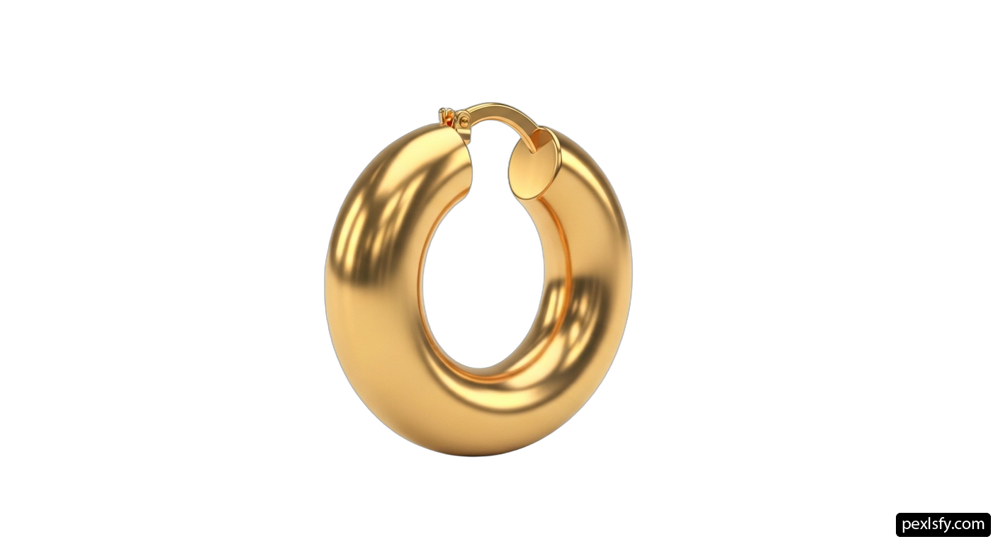 Gold hoop earring on a white background png transparent background