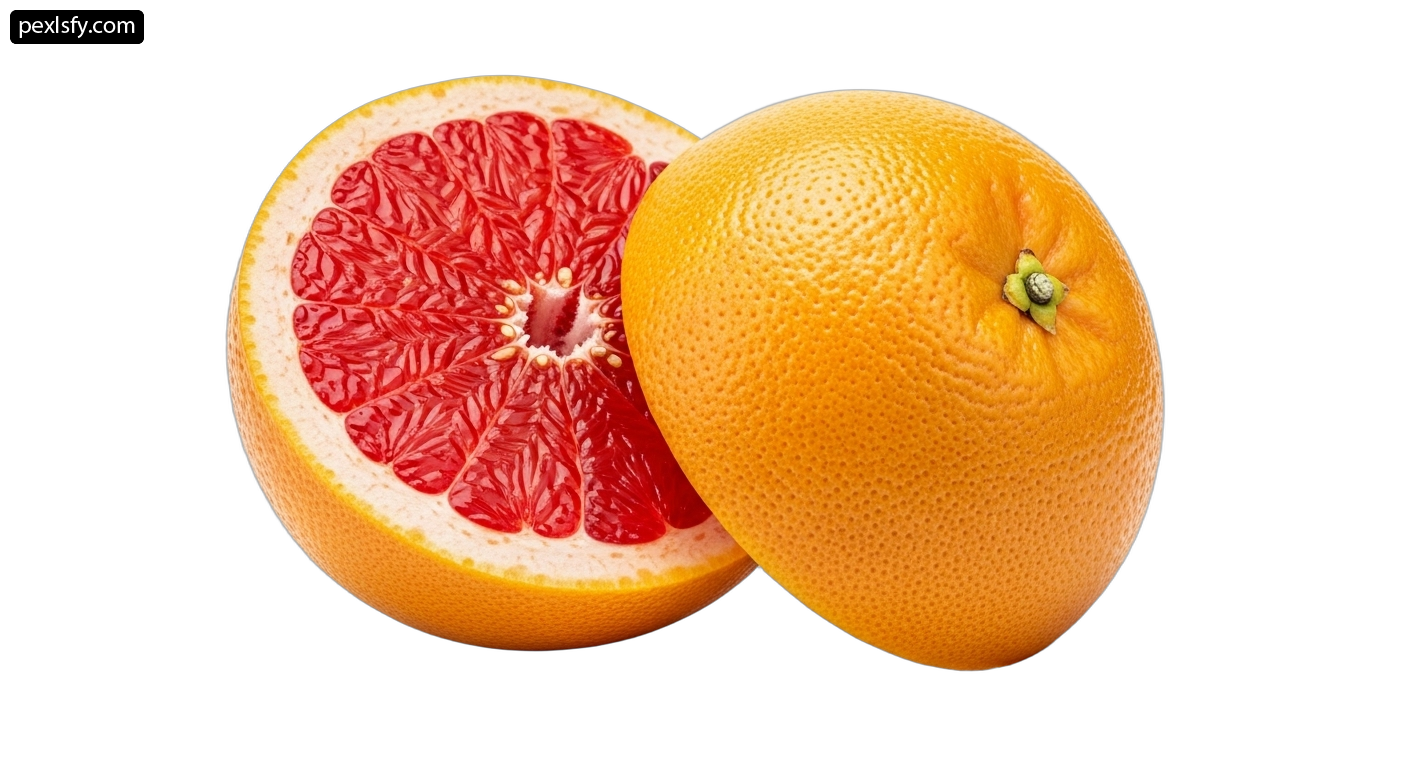 Grapefruit cut in half on a white background png transparent background