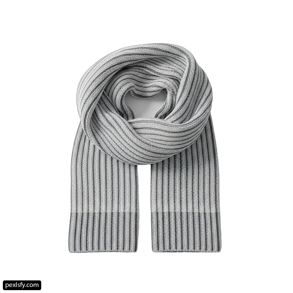Gray and white striped scarf on a white background png transparent background