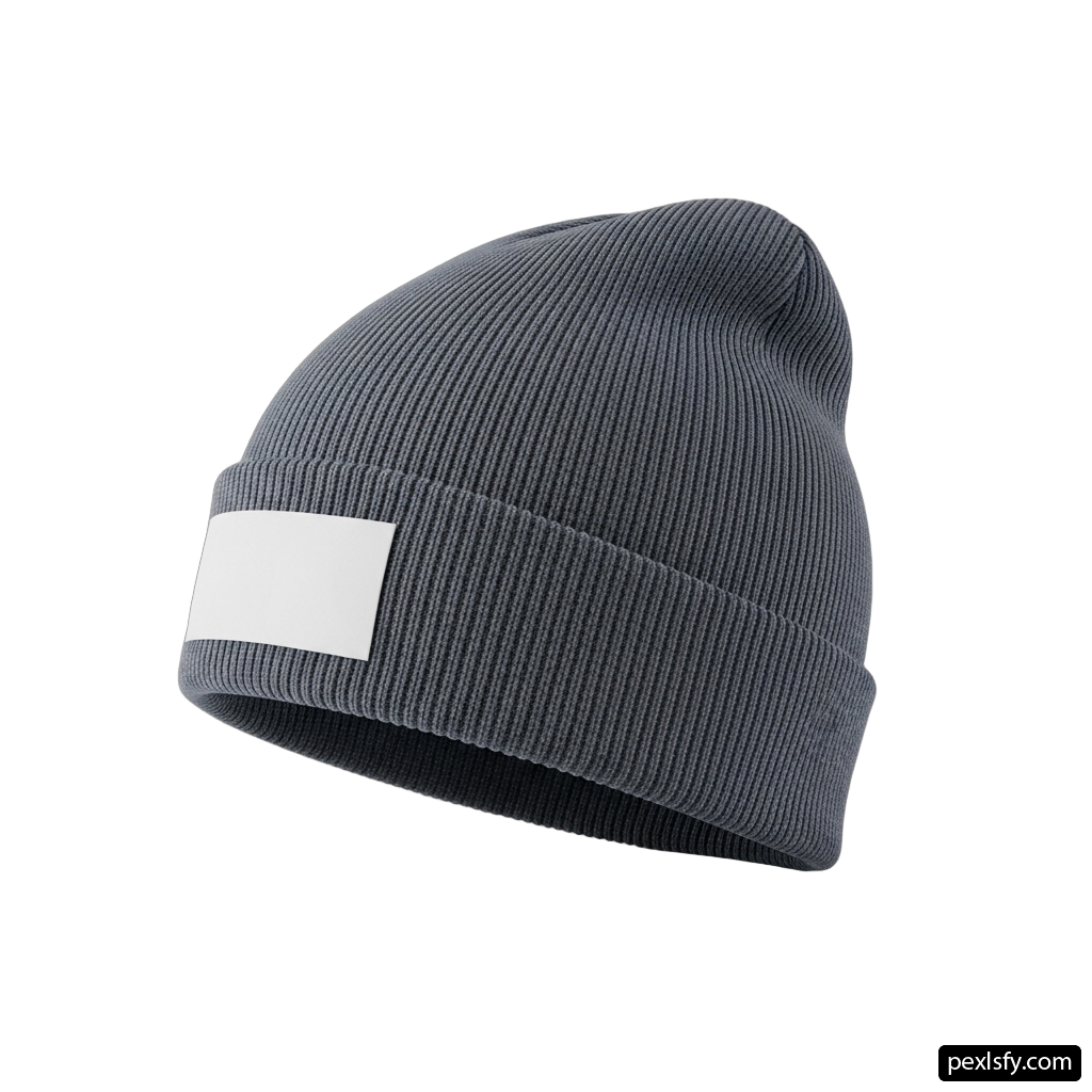 Gray beanie with a white label on it png transparent background