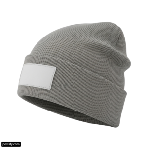 Gray beanie with a white label on it png transparent background