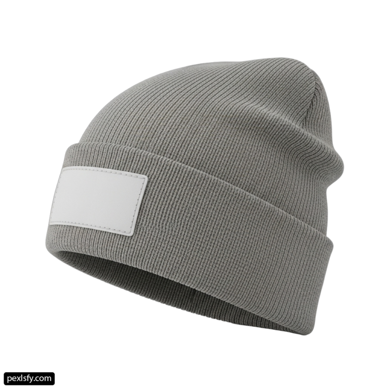 Gray beanie with a white label on it png transparent background