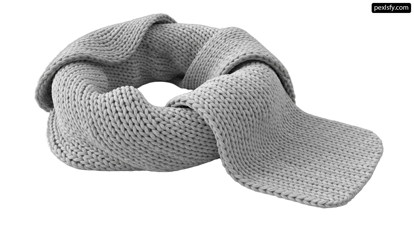 Gray knitted neck warmer on a white background png transparent background