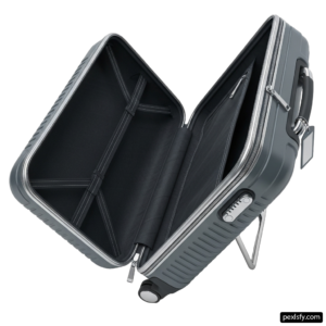Gray suitcase with a black handle on a white background png transparent background