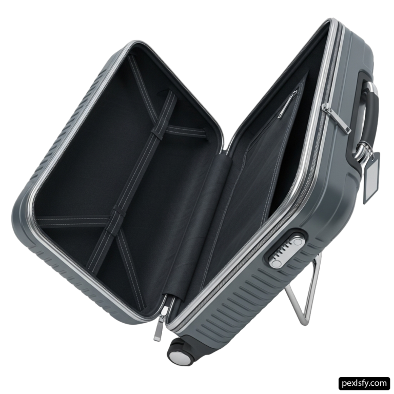Gray suitcase with a black handle on a white background png transparent background