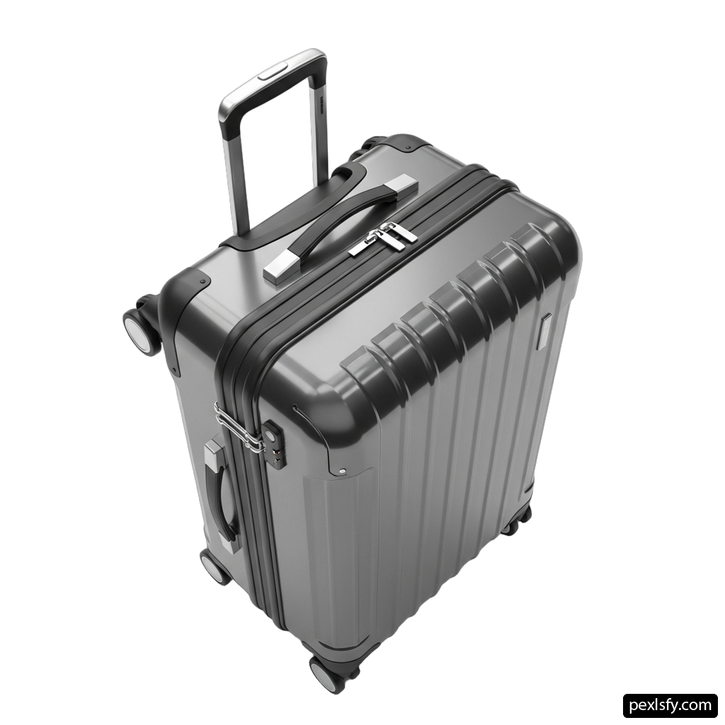Gray suitcase with a handle on a white background png transparent background