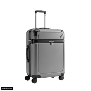 Gray suitcase with wheels on a white background png transparent background
