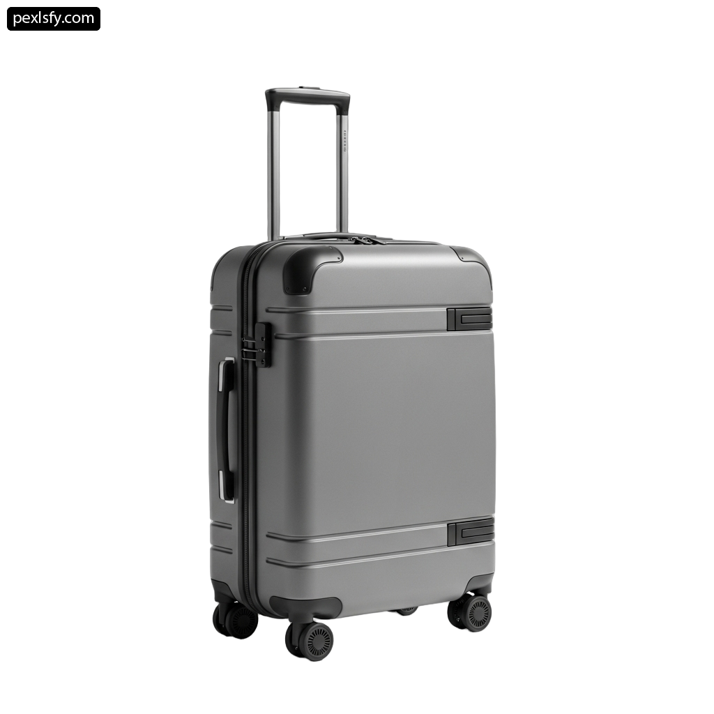 Gray suitcase with wheels on a white background png transparent background