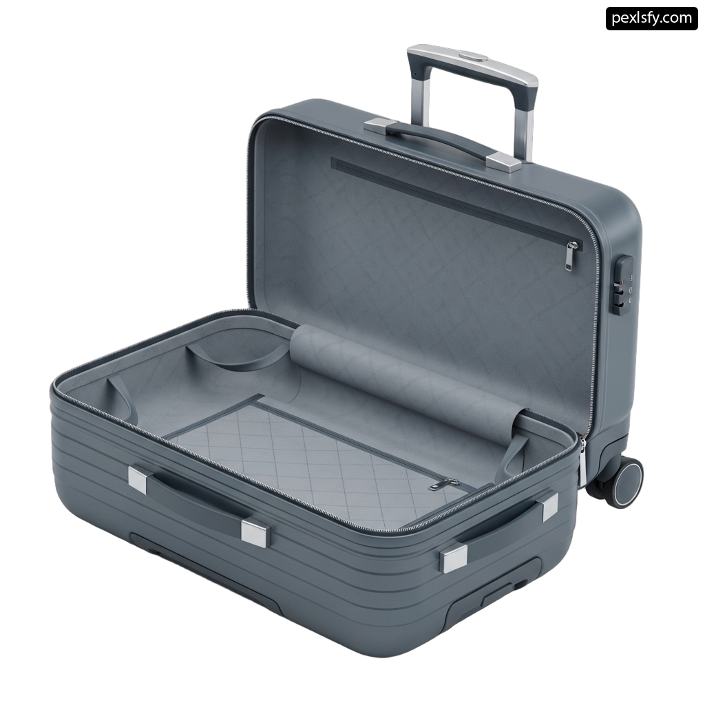 Gray suitcase with wheels on a white background png transparent background