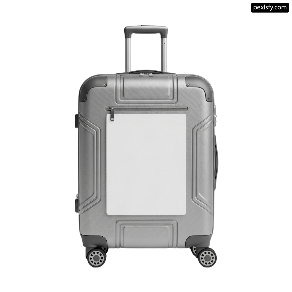 Gray suitcase with wheels on a white background png transparent background