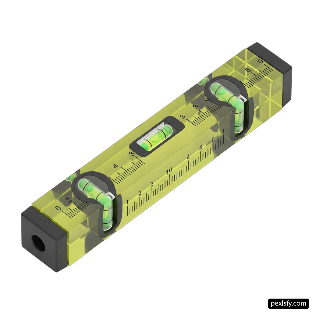 Green and black spirit level on a white background png transparent background