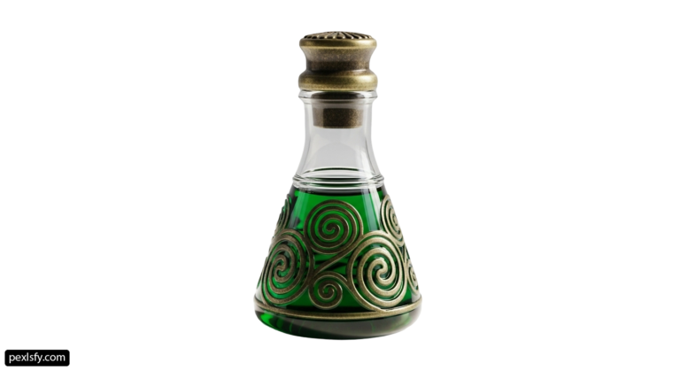 Green glass bottle with a metal stopper on top png transparent background