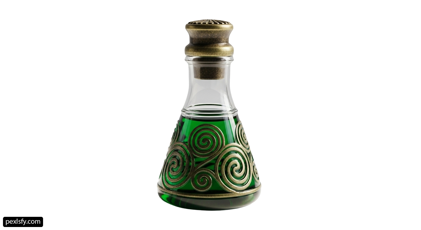 Green glass bottle with a metal stopper on top png transparent background