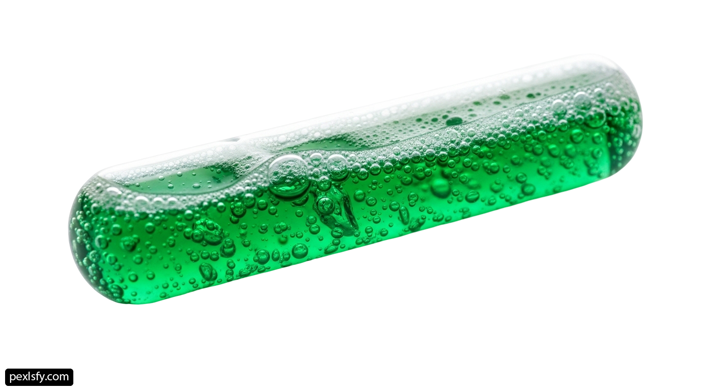 Green glass tube with water droplets on it png transparent background