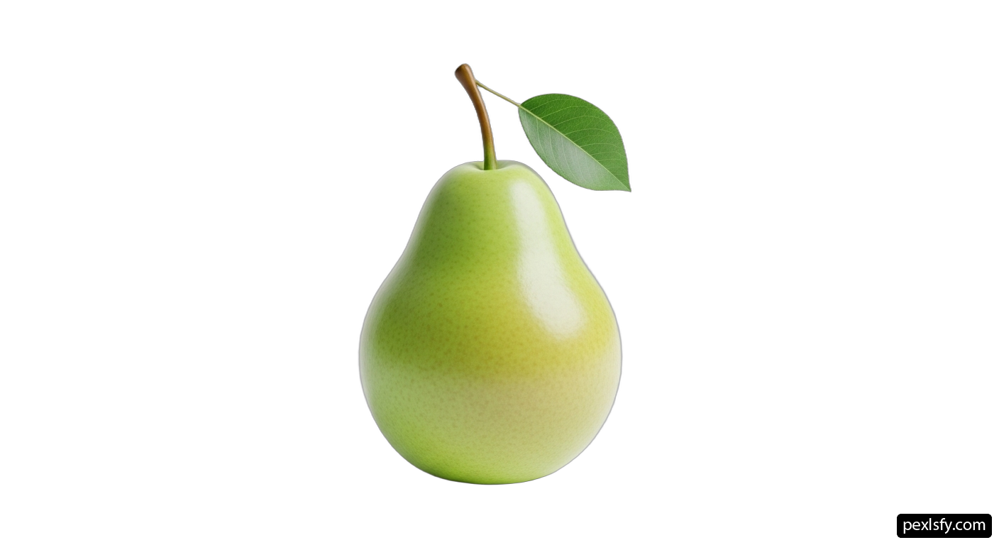 Green pear with a leaf on top of it png transparent background