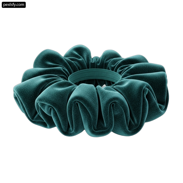 Green scrunchy hair tie on a white background png transparent background