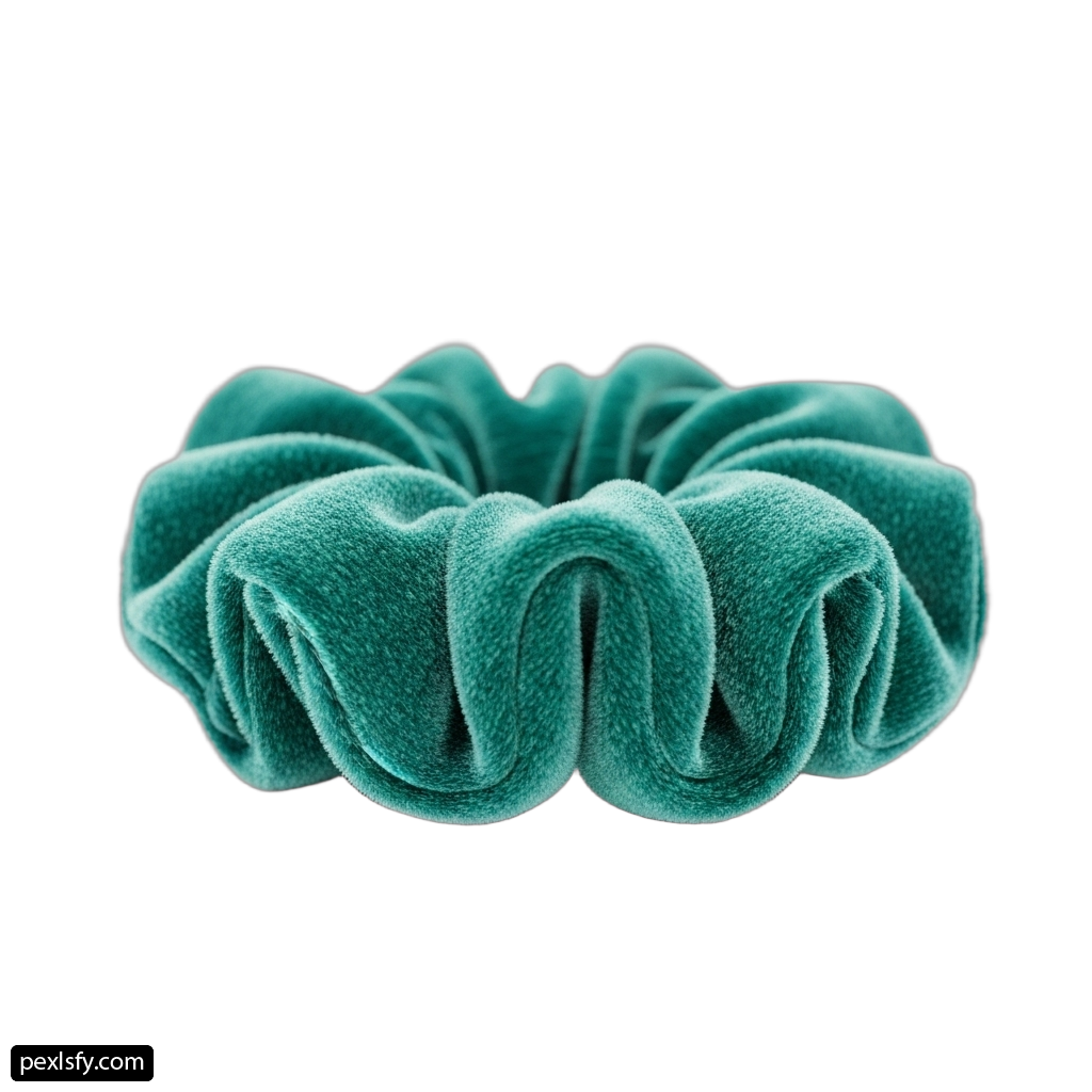 Green scrunchy hair tie on a white background png transparent background