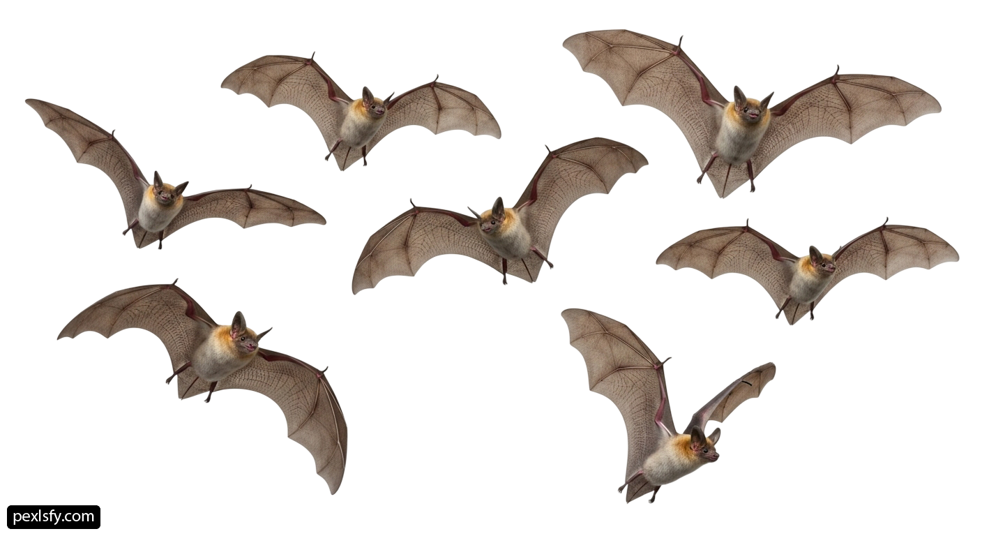 Group of bats flying through the air png transparent background