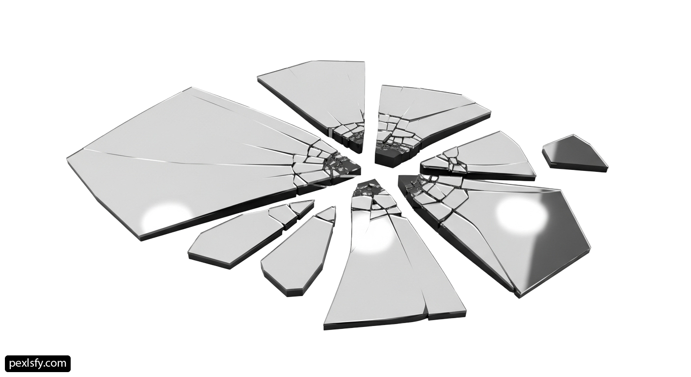 Group of broken mirrors on a white background png transparent background