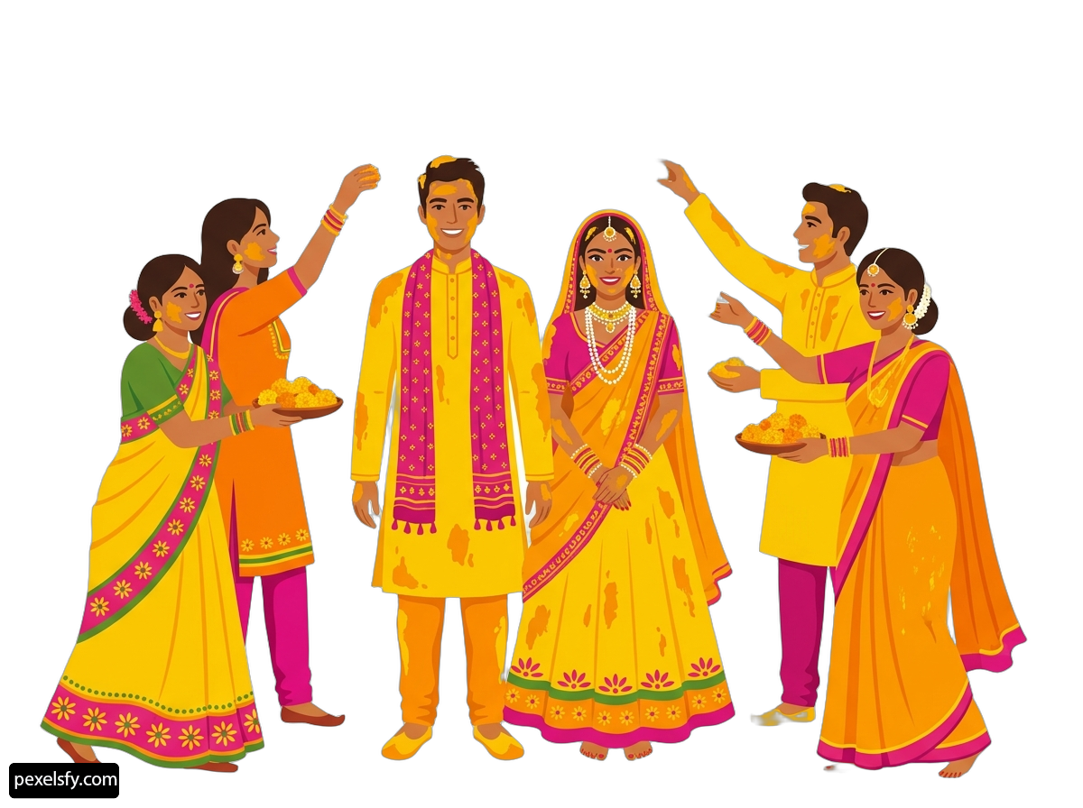Group of people dressed in traditional indian clothing png transparent background