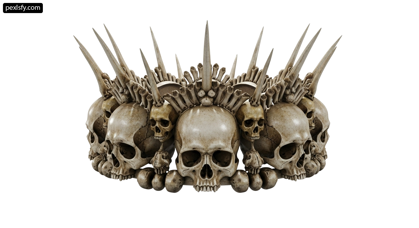Group of skulls with spikes on top of them png transparent background