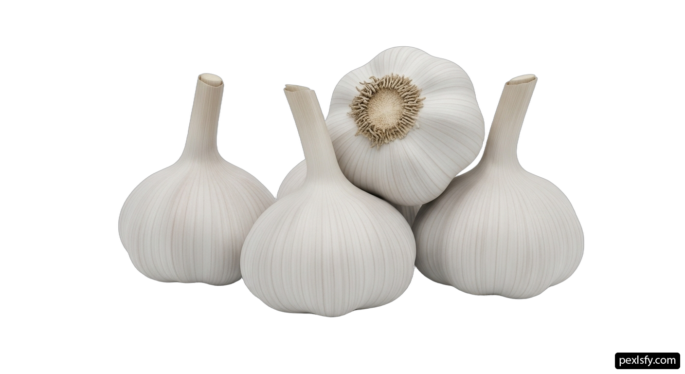 Group of white garlic bulbs sitting next to each other png transparent background