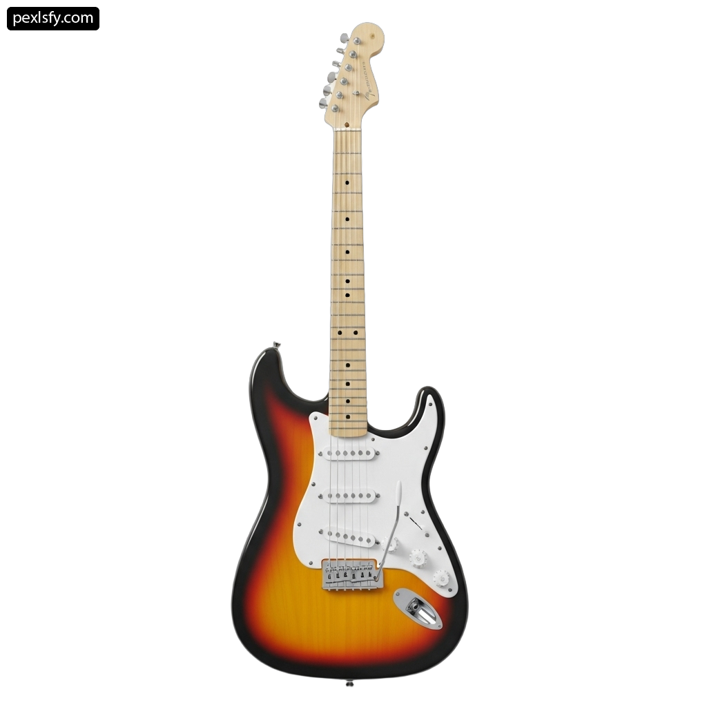 Guitar that is sitting on a white surface png transparent background