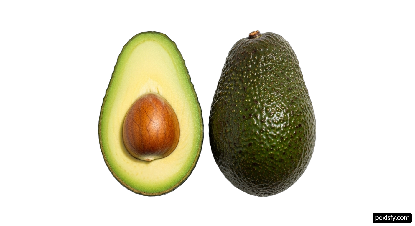 Half and half of an avocado on a white background png transparent background