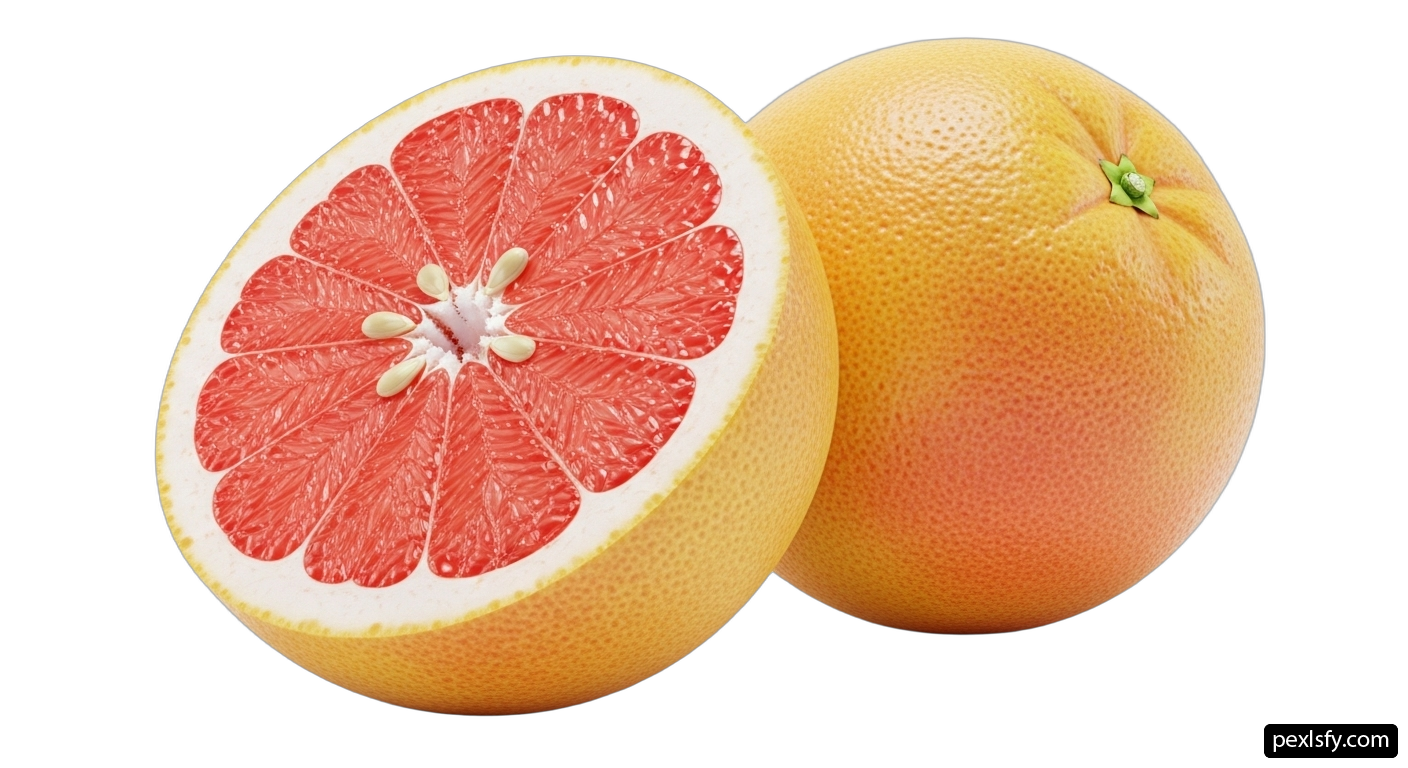 Half of a grapefruit next to a half of an orange png transparent background