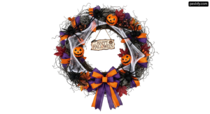 Halloween wreath with pumpkins and spiders on it png transparent background