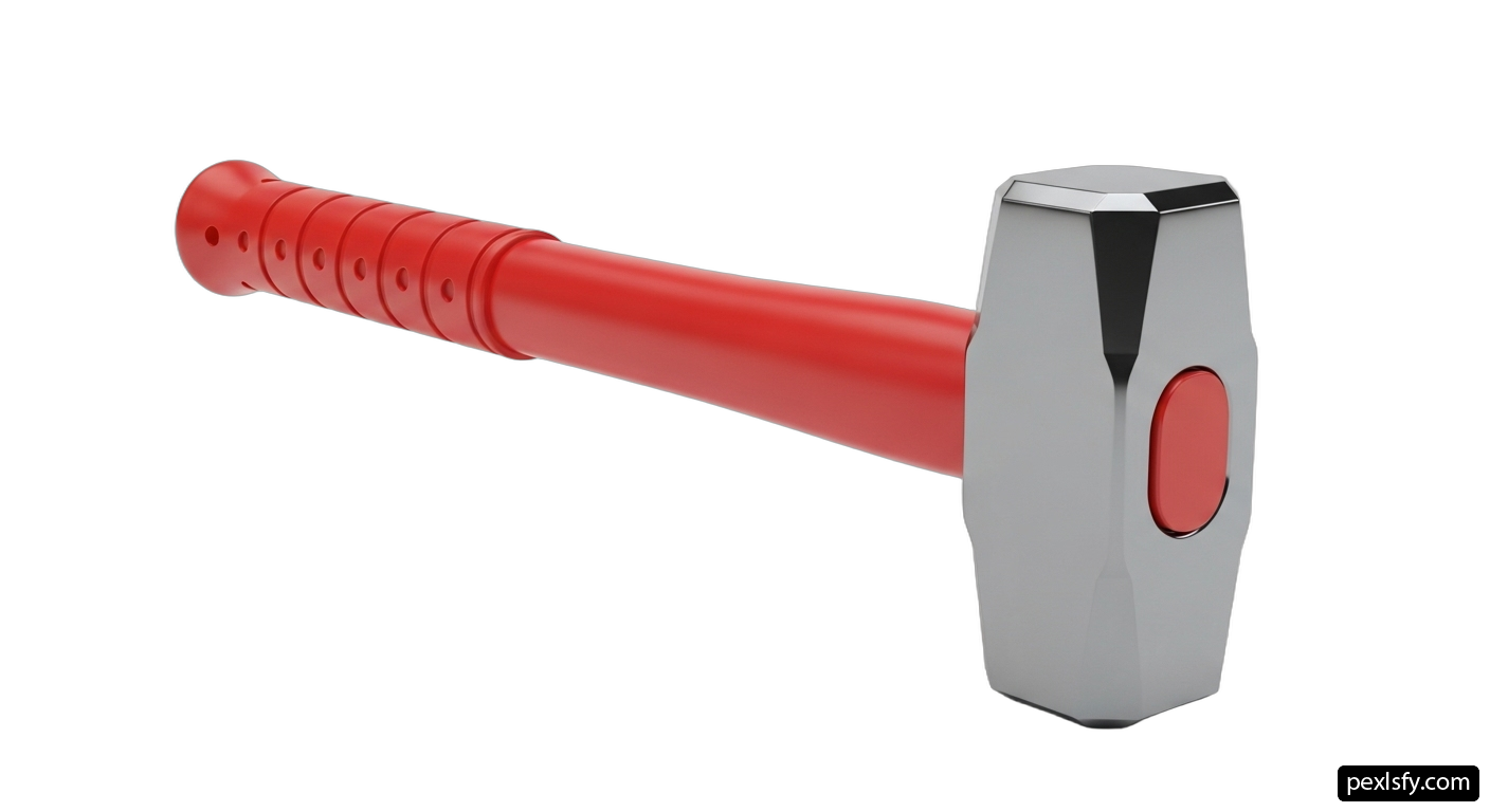 Hammer with a red handle on a white background png transparent background