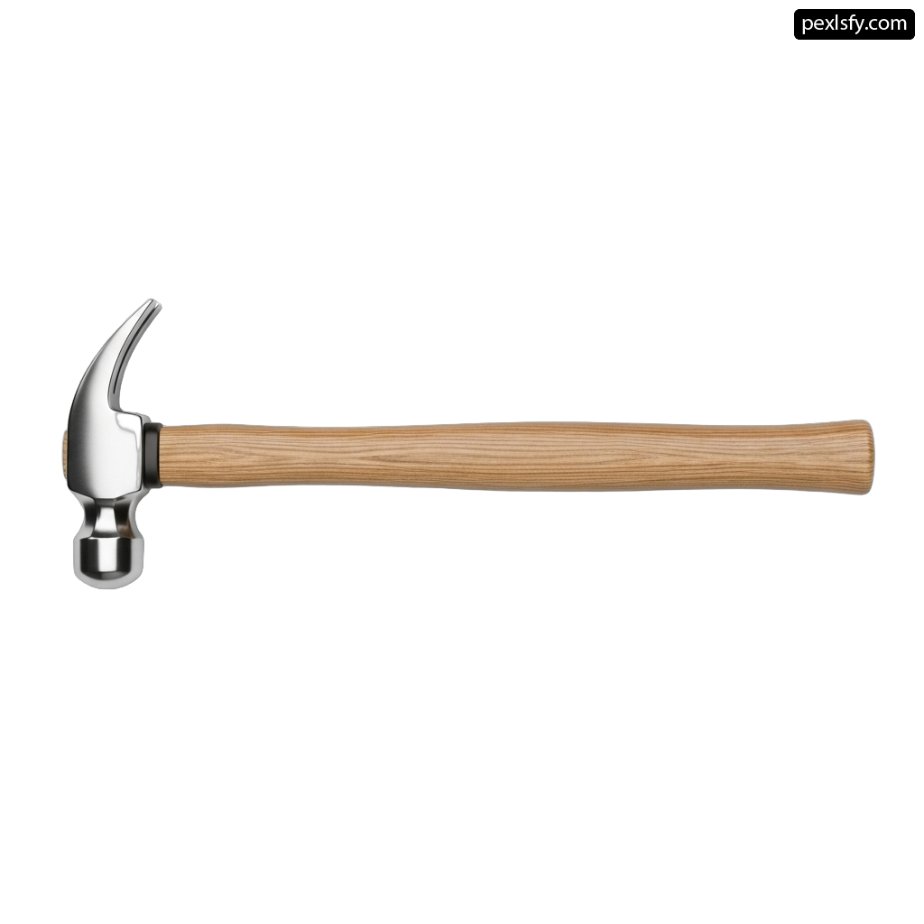 Hammer with a wooden handle on a white background png transparent background