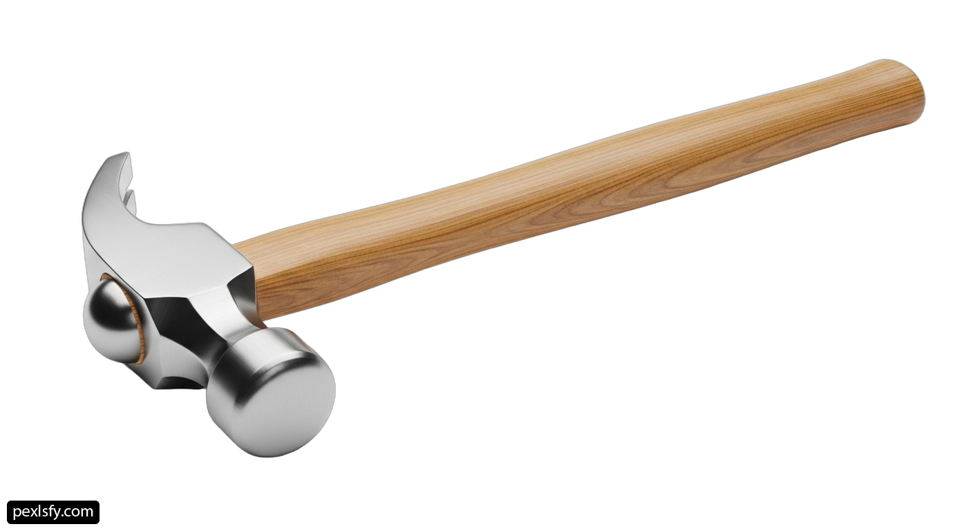Hammer with a wooden handle on a white background png transparent background