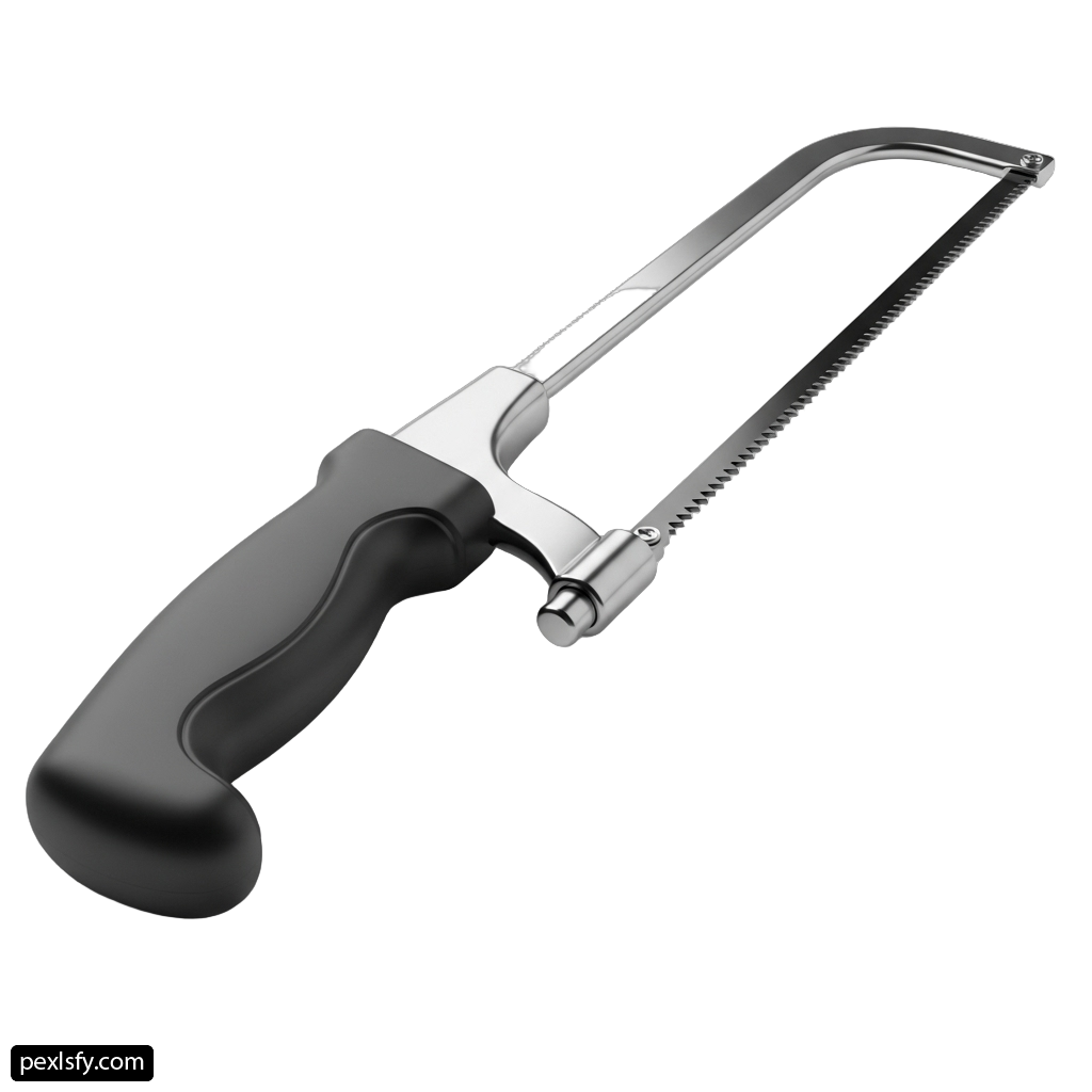 Hand saw with a black handle on a white background png transparent background
