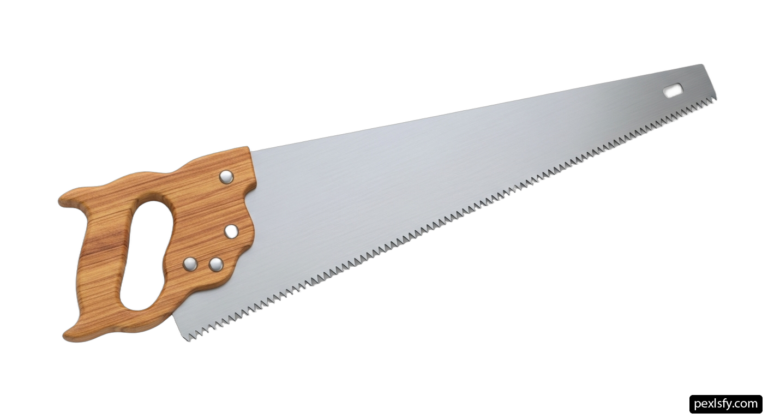 Hand saw with a wooden handle on a white background png transparent background