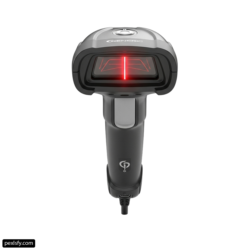Handheld barcode scanner with a red light on it png transparent background