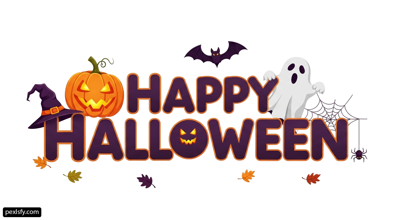 Happy halloween sign with a ghost and a pumpkin png transparent background