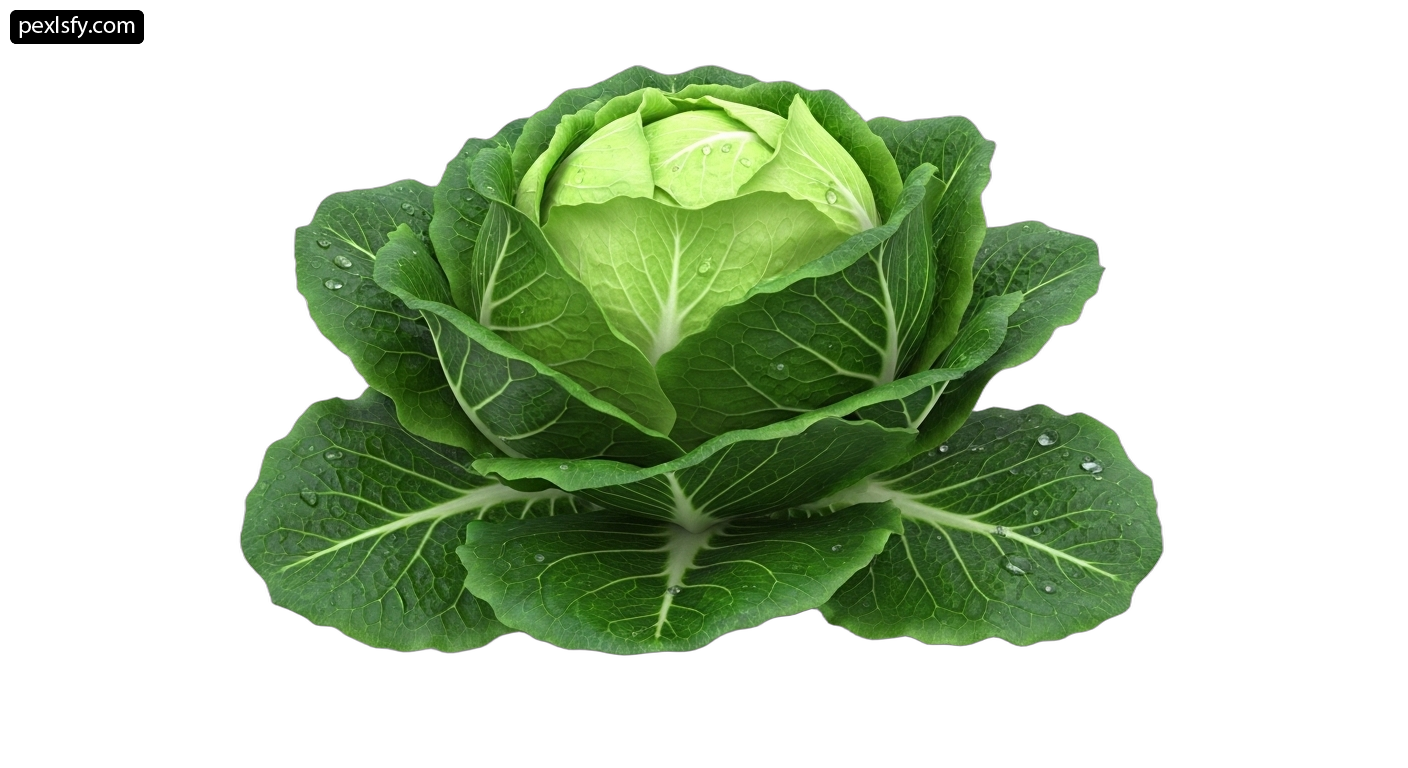 Head of cabbage with water droplets on it png transparent background