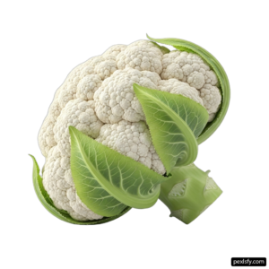 Head of cauliflower with green leaves on a white background png transparent background
