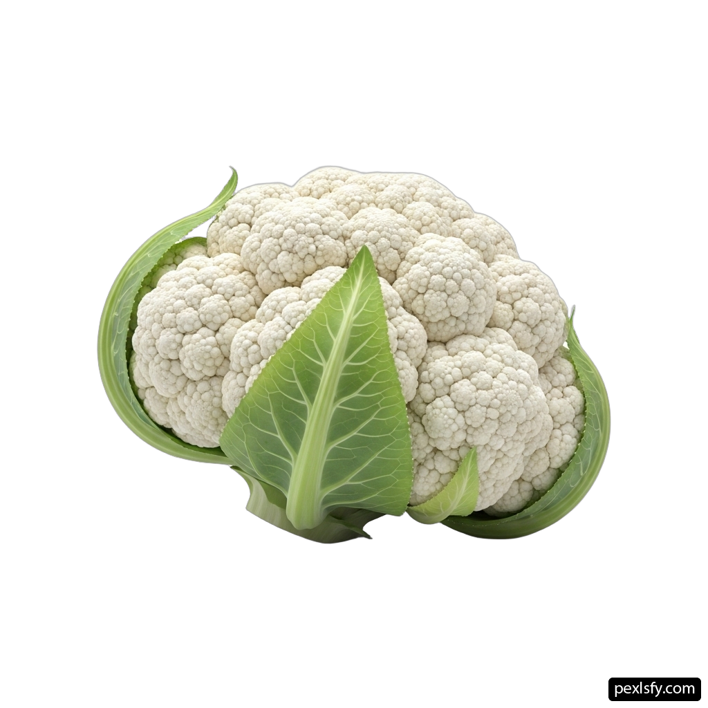 Head of cauliflower with leaves on a white background png transparent background