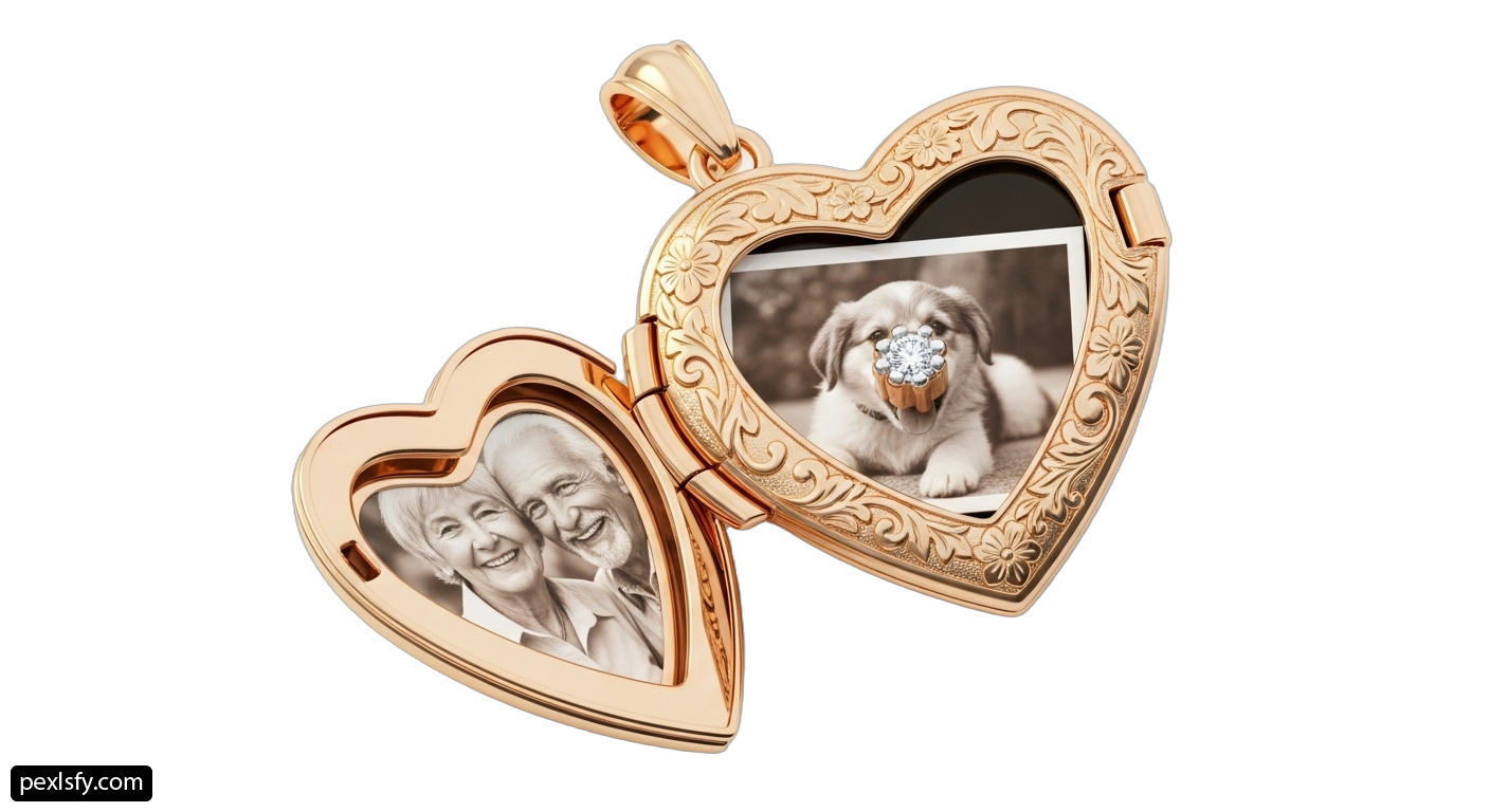Heart shaped locke with a picture of a dog in it png transparent background