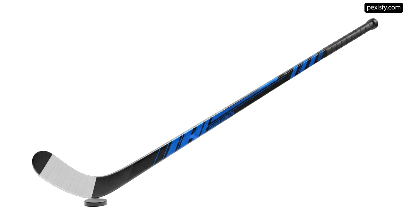 Hockey stick with a blue and black design on it png transparent background