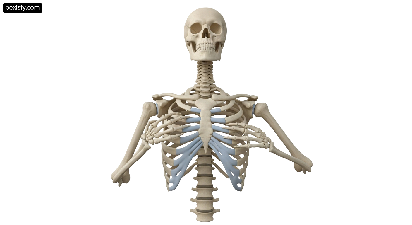 Human skeleton is shown on a white background png transparent background