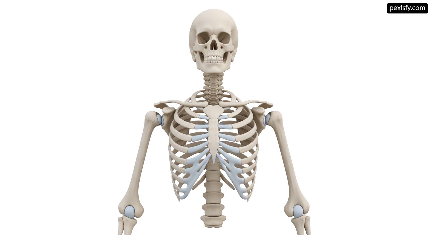 Human skeleton is shown on a white background png transparent background