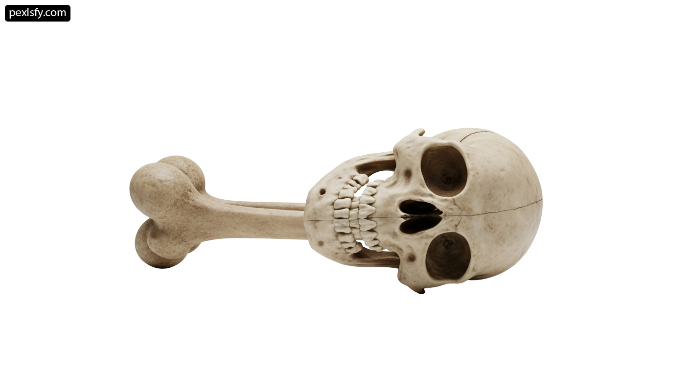 Human skull and a bone on a white background png transparent background