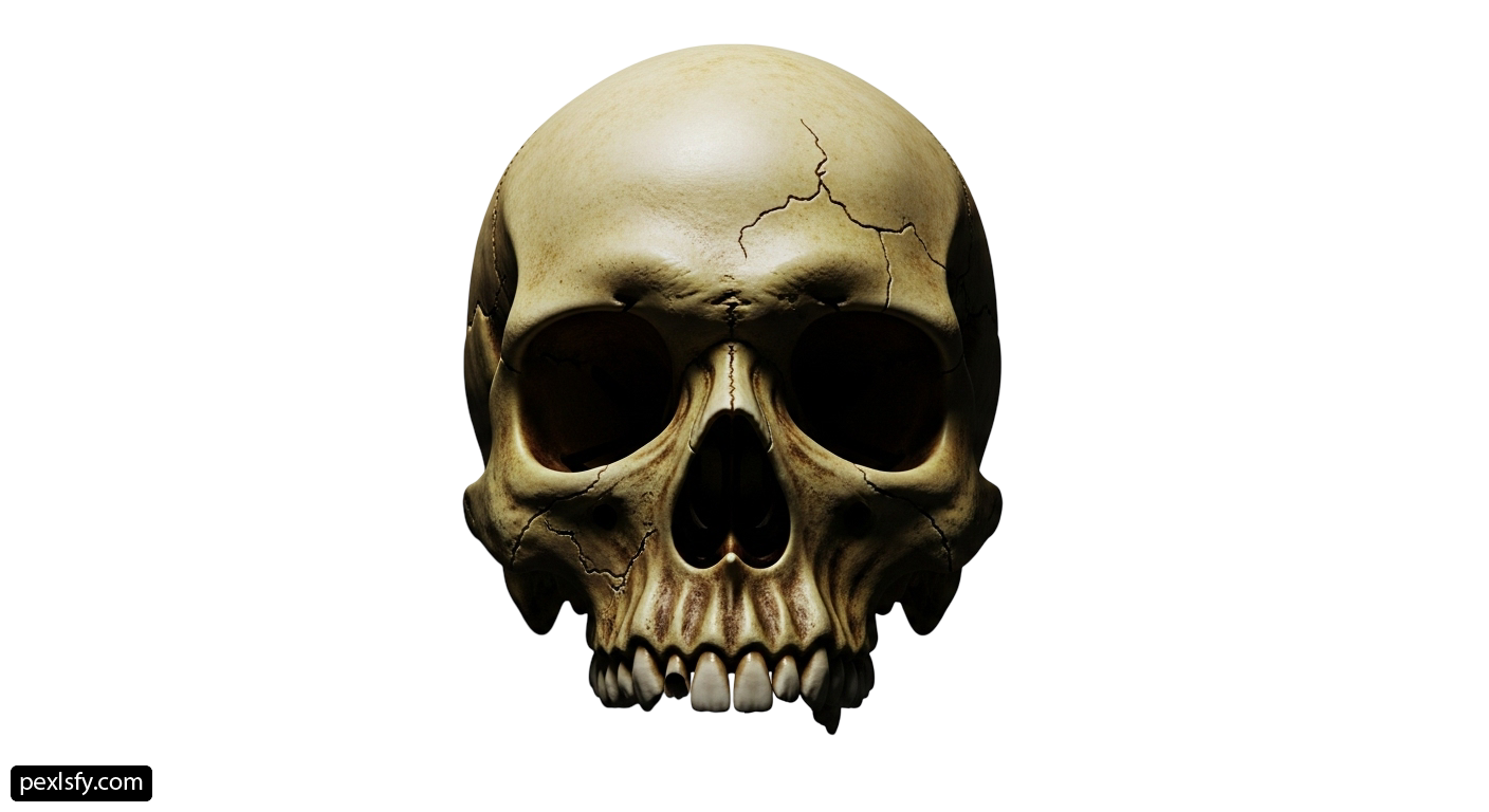 Human skull on a white background png transparent background
